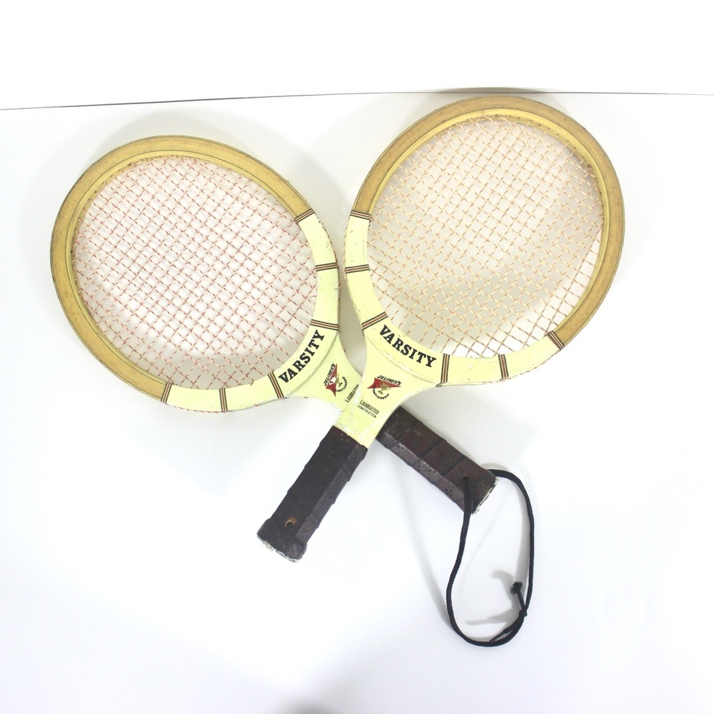 Curated Pair of Vintage Wood Racketball Rackets for Designer Decorating Wooden